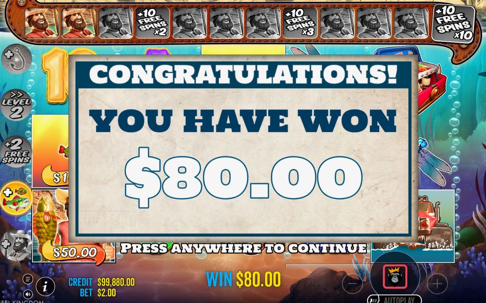Win total after Free Spins with collected fish MONEY values